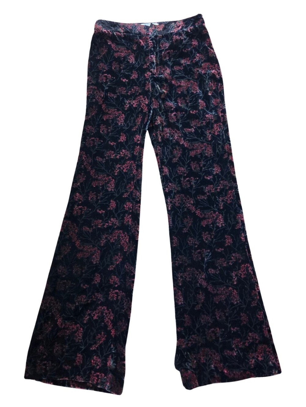 Zara Floral Velvet Pants Womens S Wide Leg Black Whimsigoth Dark Romantic Goth